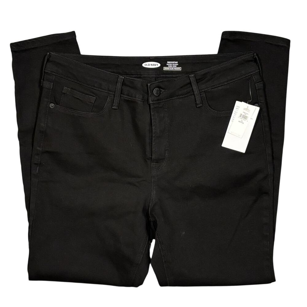 Old Navy Black Denim Rockstar Super Skinny High Rise Jeans Women 12 Petite NWT